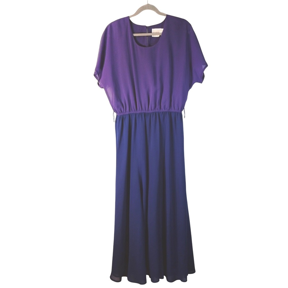 Spencer Alexis Vintage Purple Blue Chiffon Maxi Dress Size 14 Made in USA